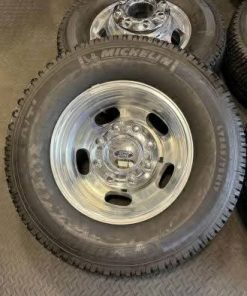 Alternative view of NEW 2025 Ford F350 Dually wheels & tires 8x200$3000These are brand new off of 2025 trucks with less than 50 miles. These will fit any Ford f350 Dually years 2005-2025. 4- OEM Ford/King Ranch center caps included32- lug nuts 2- rear steel wheels 4- polished aluminum wheels 6- Michelin LTX all-terrain tires 245/75r17